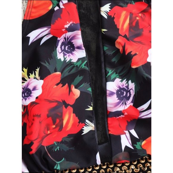 NEW Floral Print Contrast Tape One Piece Swimsuit S - Picture 6 of 6